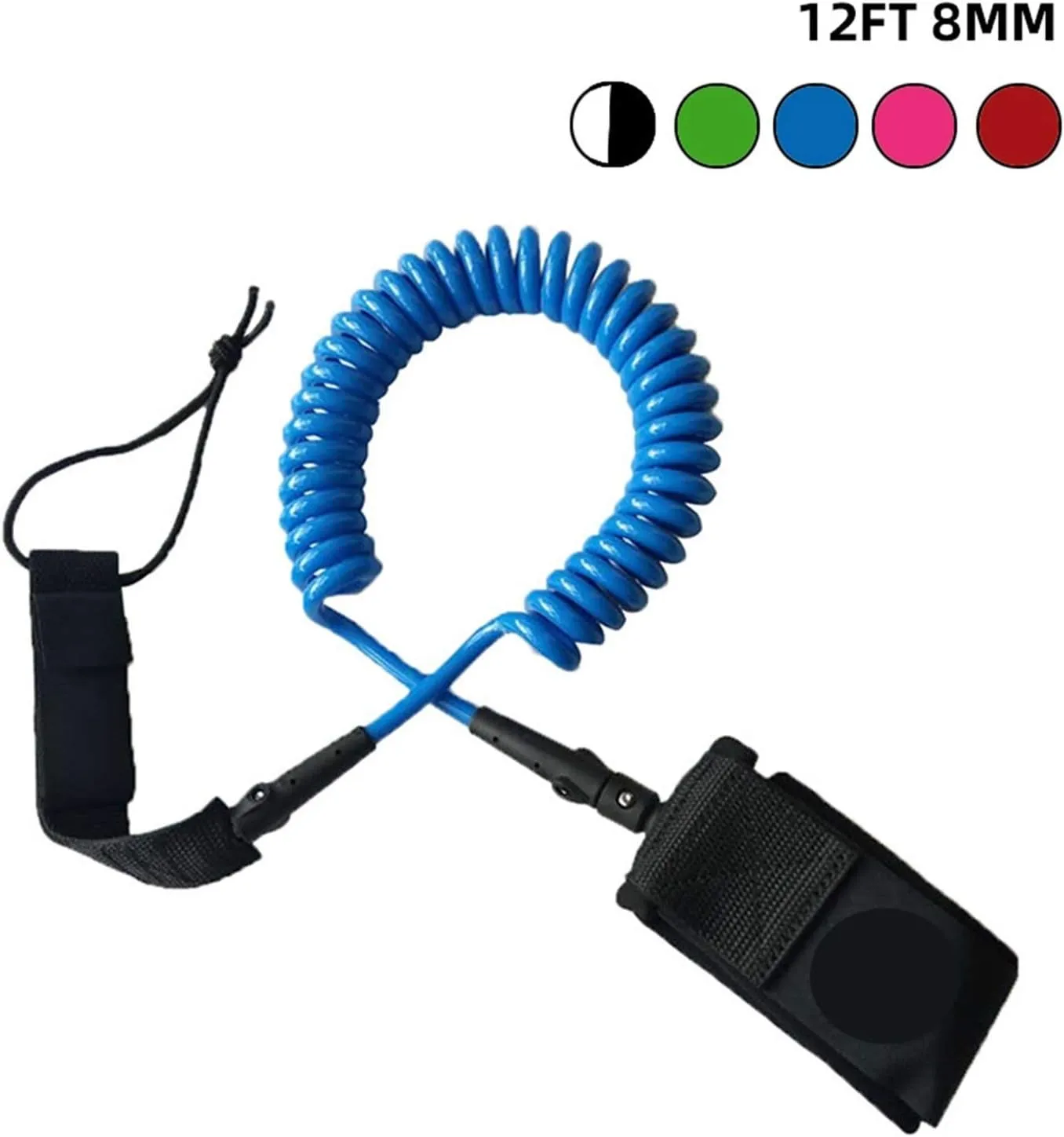12ft Surfboard Leash Coiled Paddle Board Leash 8MM SUP Surfing Leg Rope(Blue)