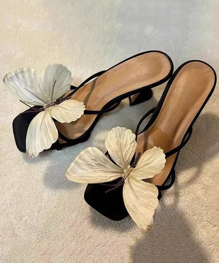 2025 New Bow Flower Square Toe High Heels Slide Sandals