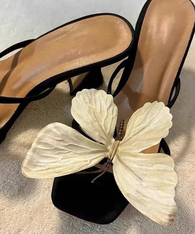 2025 New Bow Flower Square Toe High Heels Slide Sandals