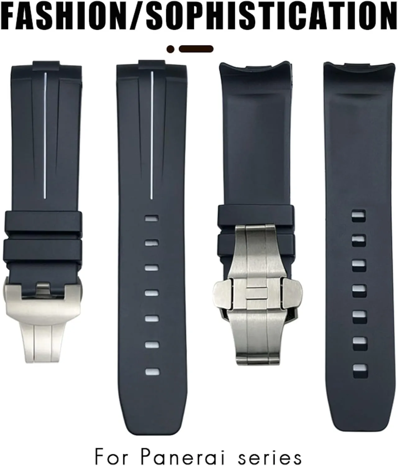 24mm Curved End Rubber Watchband Fit For Panerai PAM441/1312/00111 Stainless Steel Butterfly Buckle Silicone Sports Strap