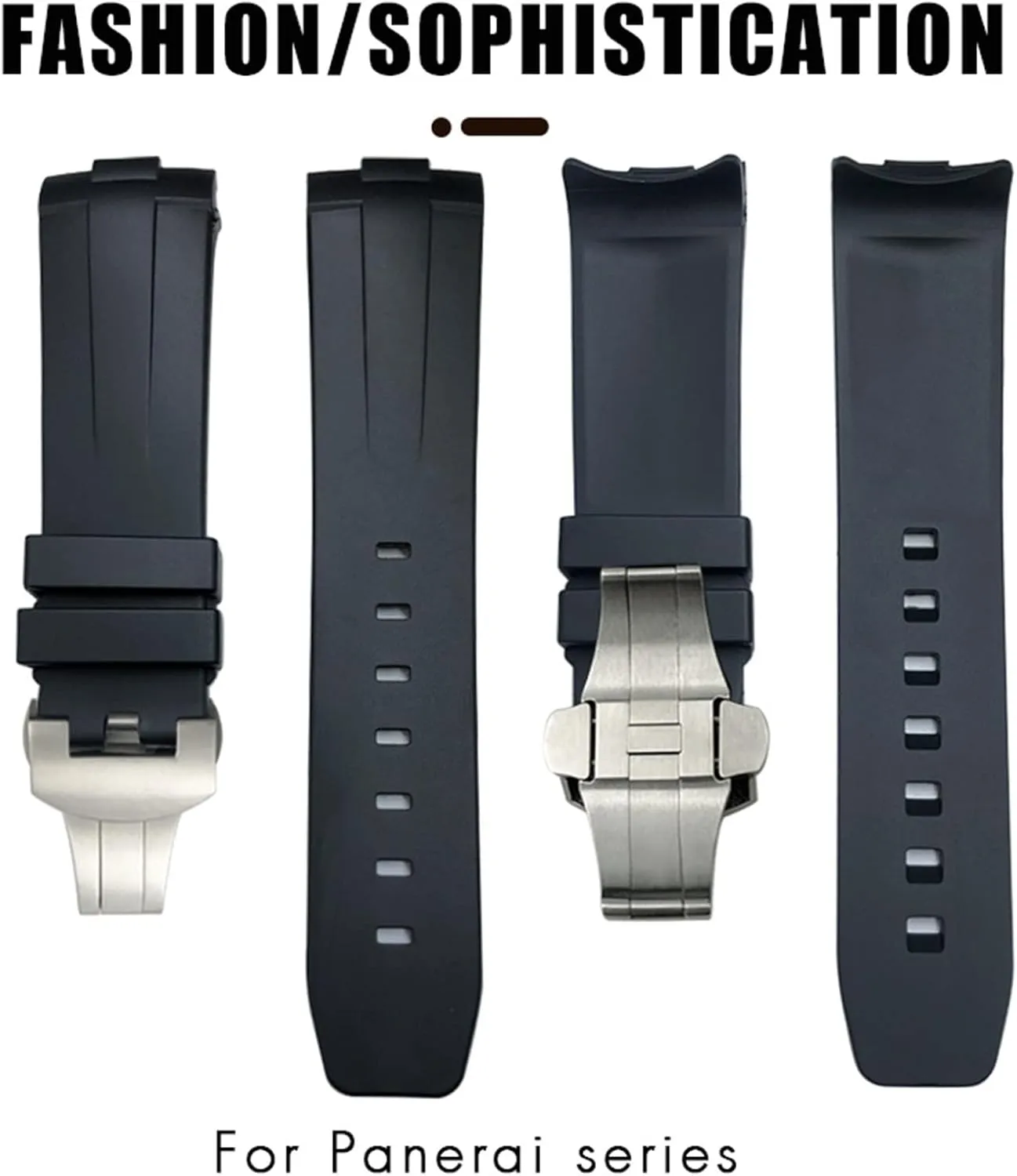 24mm Curved End Rubber Watchband Fit For Panerai PAM441/1312/00111 Stainless Steel Butterfly Buckle Silicone Sports Strap