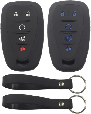 2Pcs Rubber Silicone 5 Buttons Remote Smart Key Fob Cover Case Protector Keyless with Keychain Compatible with Chevrolet Chevy Traverse Blazer Trailblazer Camaro Malibu Equinox Sonic Cruze