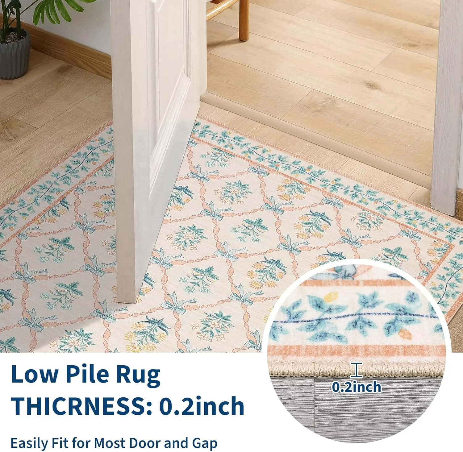5x7 Area Rugs for Living Room, Pink Washable Rug for Bedroom Girl with Coquette Bow Floral Pattern Non Slip Low-Pile Stain Resistant Throw Carpet for Dining Room Dorm Nursery, Pink