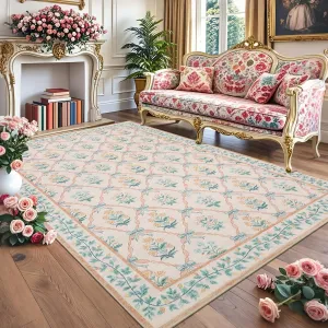 5x7 Area Rugs for Living Room, Pink Washable Rug for Bedroom Girl with Coquette Bow Floral Pattern Non Slip Low-Pile Stain Resistant Throw Carpet for Dining Room Dorm Nursery, Pink