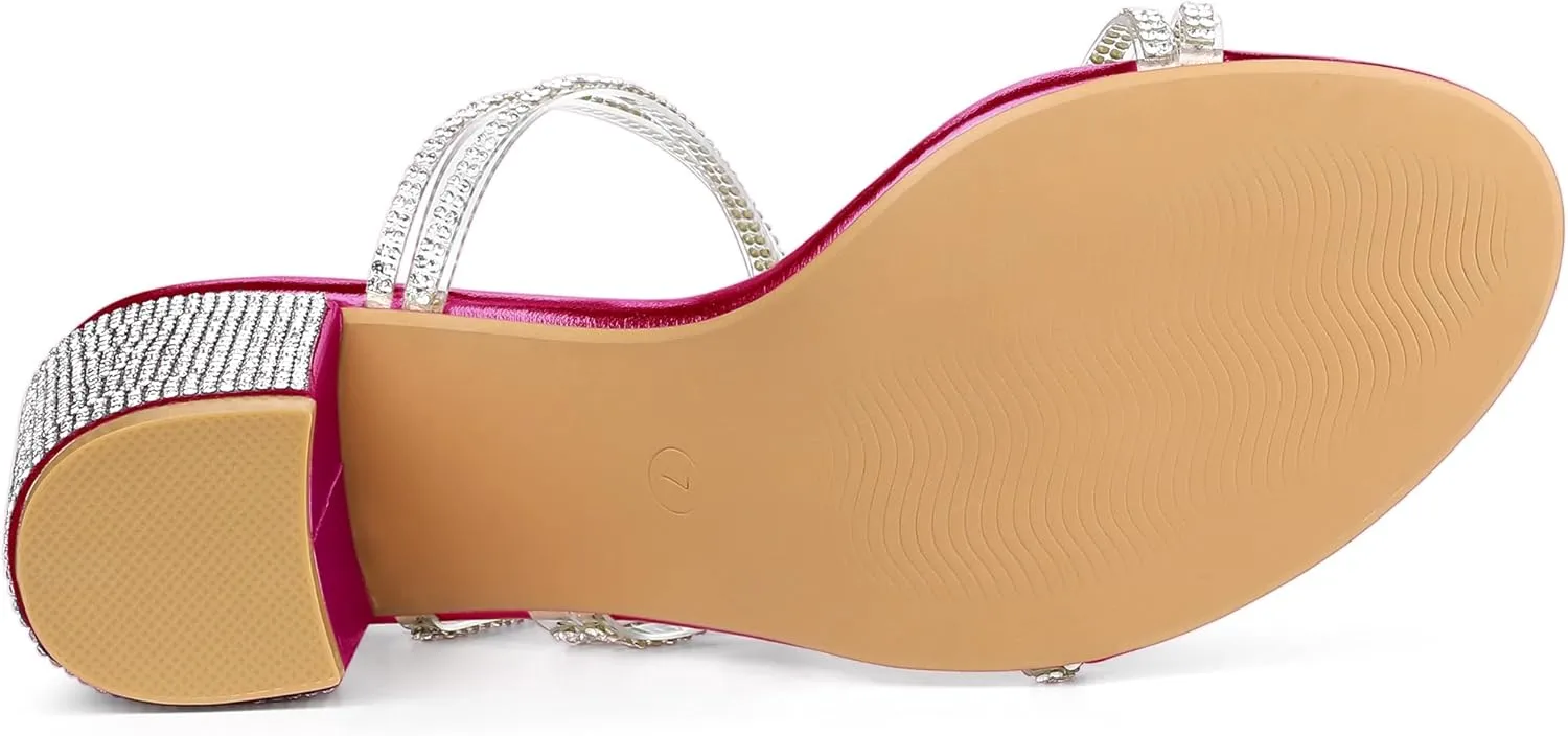 Allegra K Women's Strappy Rhinestone Block Heel Slide Sandals