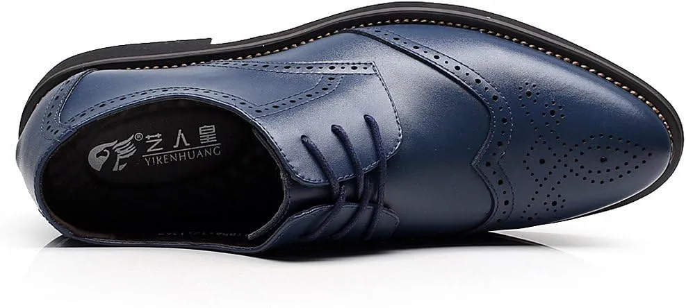 ANUFER Mens British Style Wingtip Brogue Dress Shoes Elegant Pointed Toe Derbies