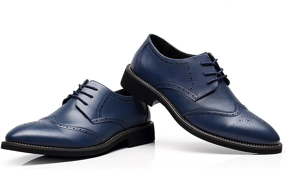 ANUFER Mens British Style Wingtip Brogue Dress Shoes Elegant Pointed Toe Derbies