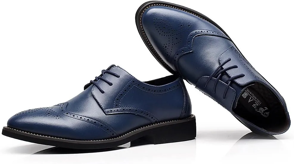 ANUFER Mens British Style Wingtip Brogue Dress Shoes Elegant Pointed Toe Derbies