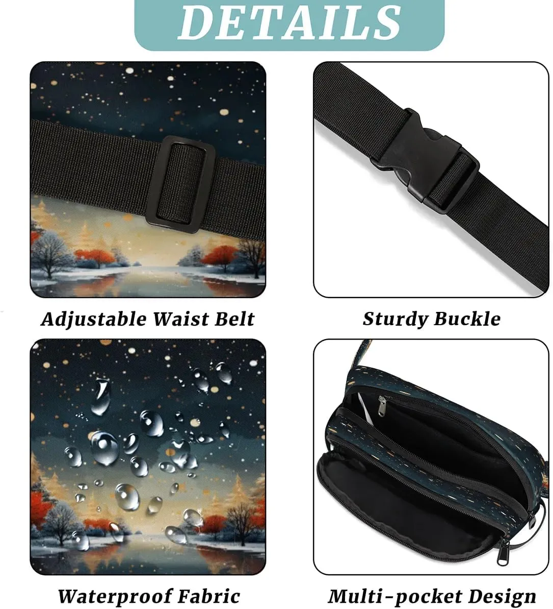 Art Abstract Printing Fanny Packs for Women Men Waterproof Waist Bag with Adjustable Strap Belt Bag for Travel Running Hiking