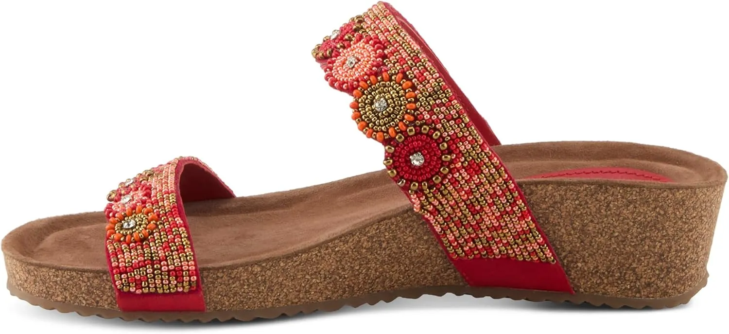 Azura Bahama Slide Sandals | Women's Footwear with Beads, Crystals & Cork Wedge