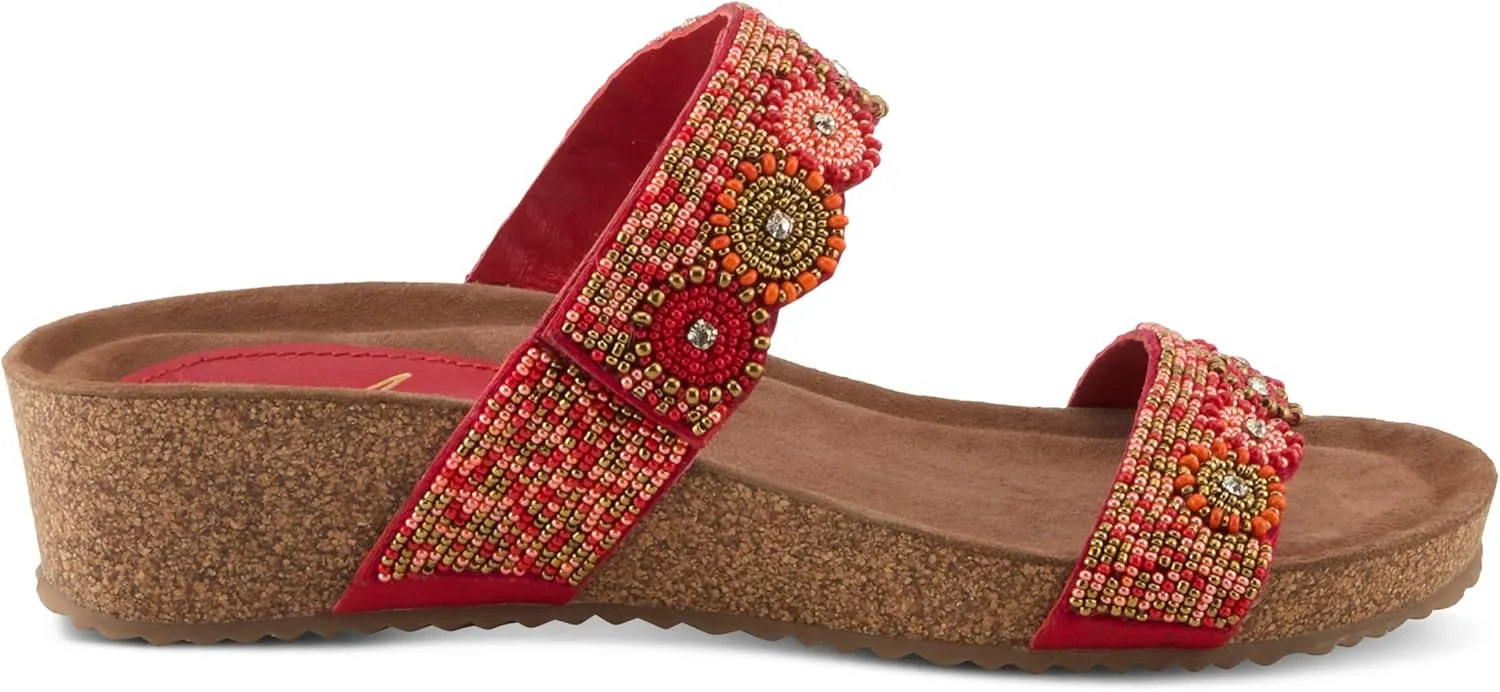 Azura Bahama Slide Sandals | Women's Footwear with Beads, Crystals & Cork Wedge
