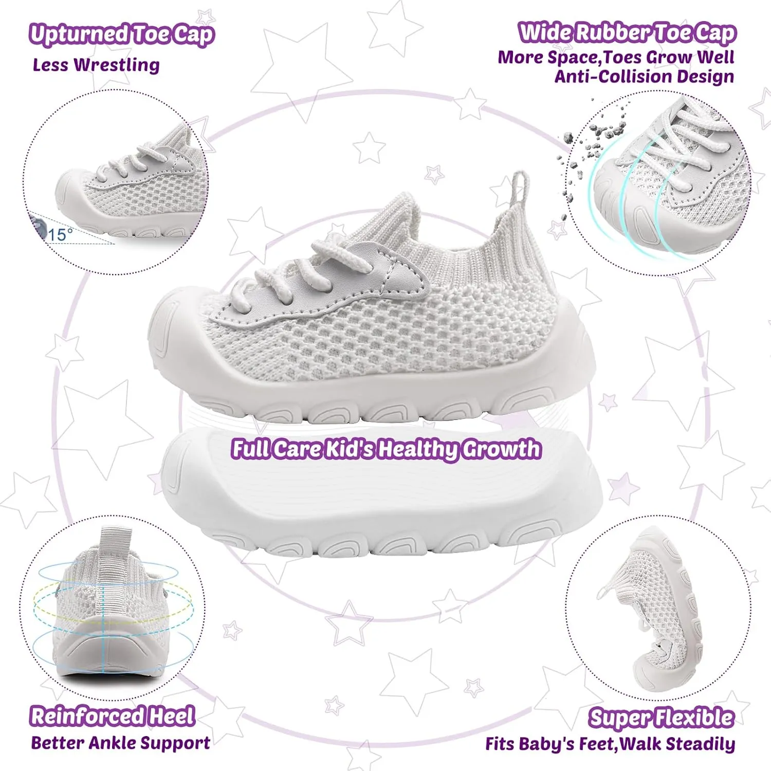 Baby Walking Shoes Toddler Girl Boy Soft Sole Breathable Cotton Canvas Shoes Infant Lightweight Non-Slip Safer Slip-on First Walkers Shoes Casual Tennis Wide Sneakers Rubber Soles Running Outdoor