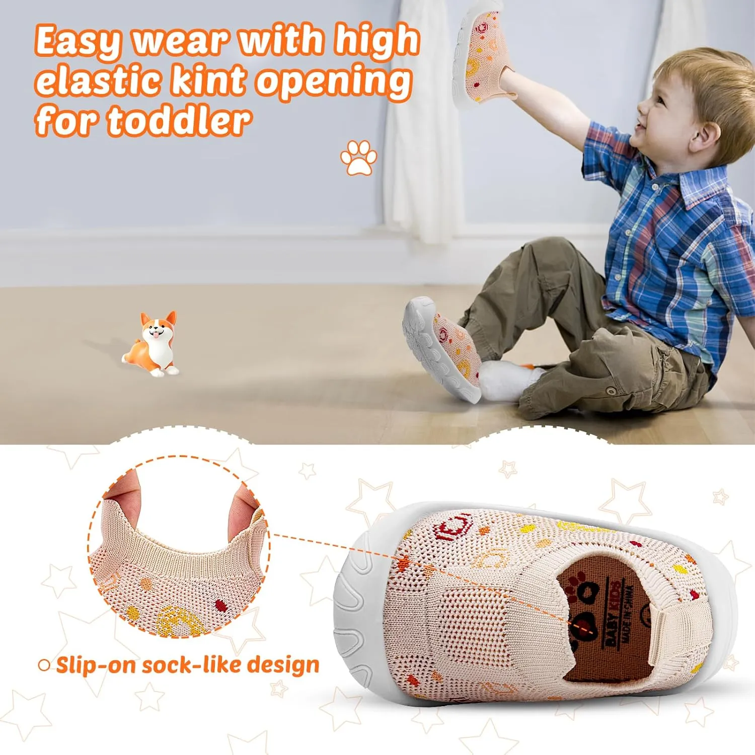 Baby Walking Shoes Toddler Girl Boy Soft Sole Breathable Cotton Canvas Shoes Infant Lightweight Non-Slip Safer Slip-on First Walkers Shoes Casual Tennis Wide Sneakers Rubber Soles Running Outdoor