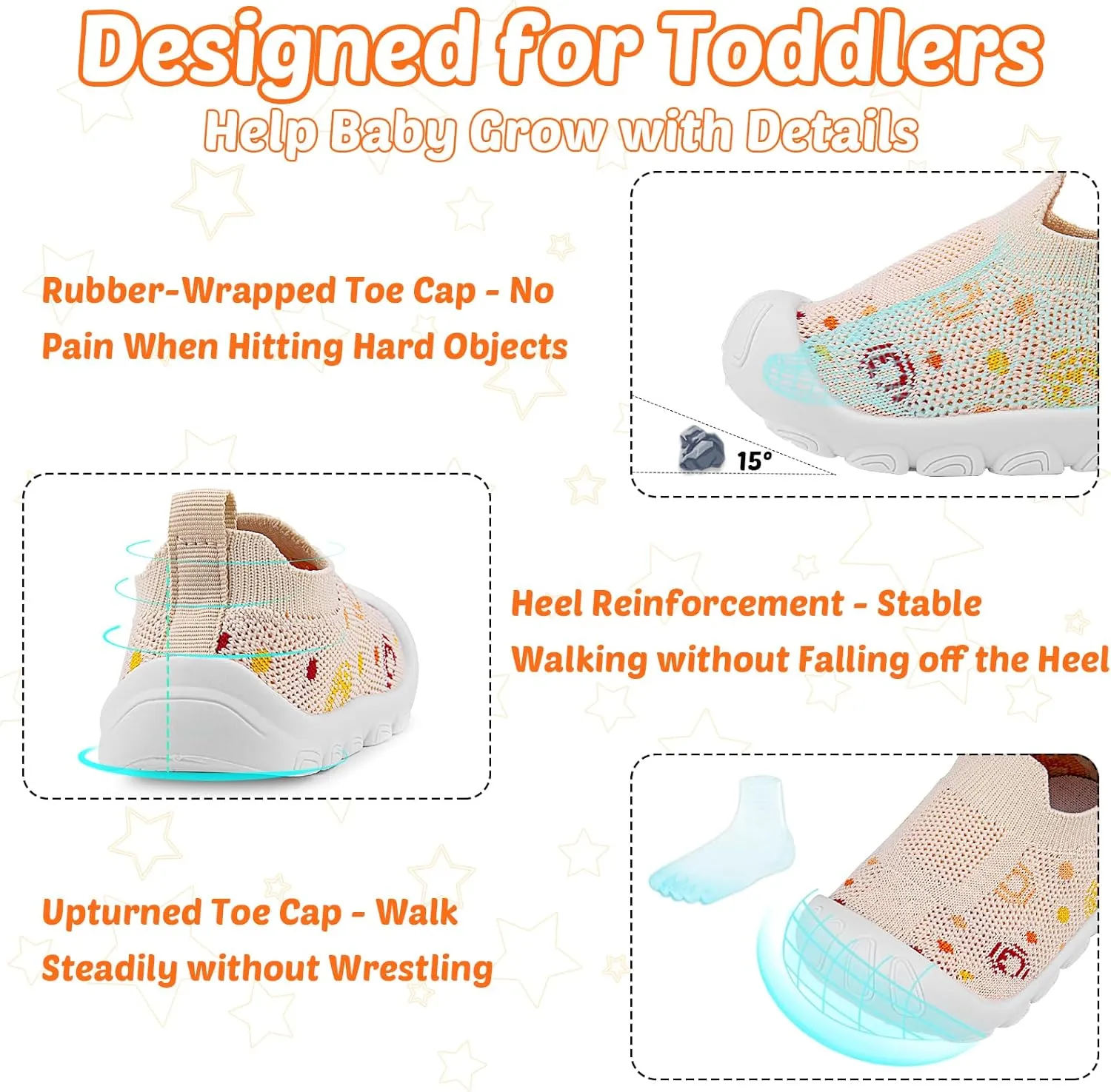 Baby Walking Shoes Toddler Girl Boy Soft Sole Breathable Cotton Canvas Shoes Infant Lightweight Non-Slip Safer Slip-on First Walkers Shoes Casual Tennis Wide Sneakers Rubber Soles Running Outdoor