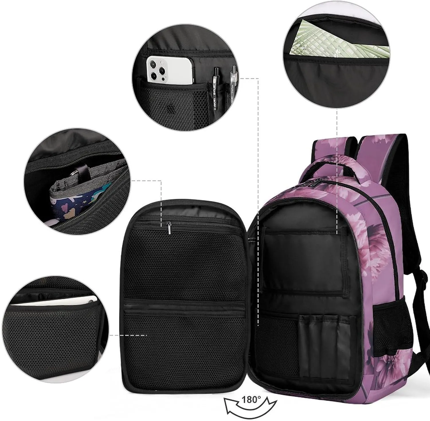 Backpack for Men Women Laptop Backpack Flowers on Purple Background Casual Daypack Laptop Bag for Travel