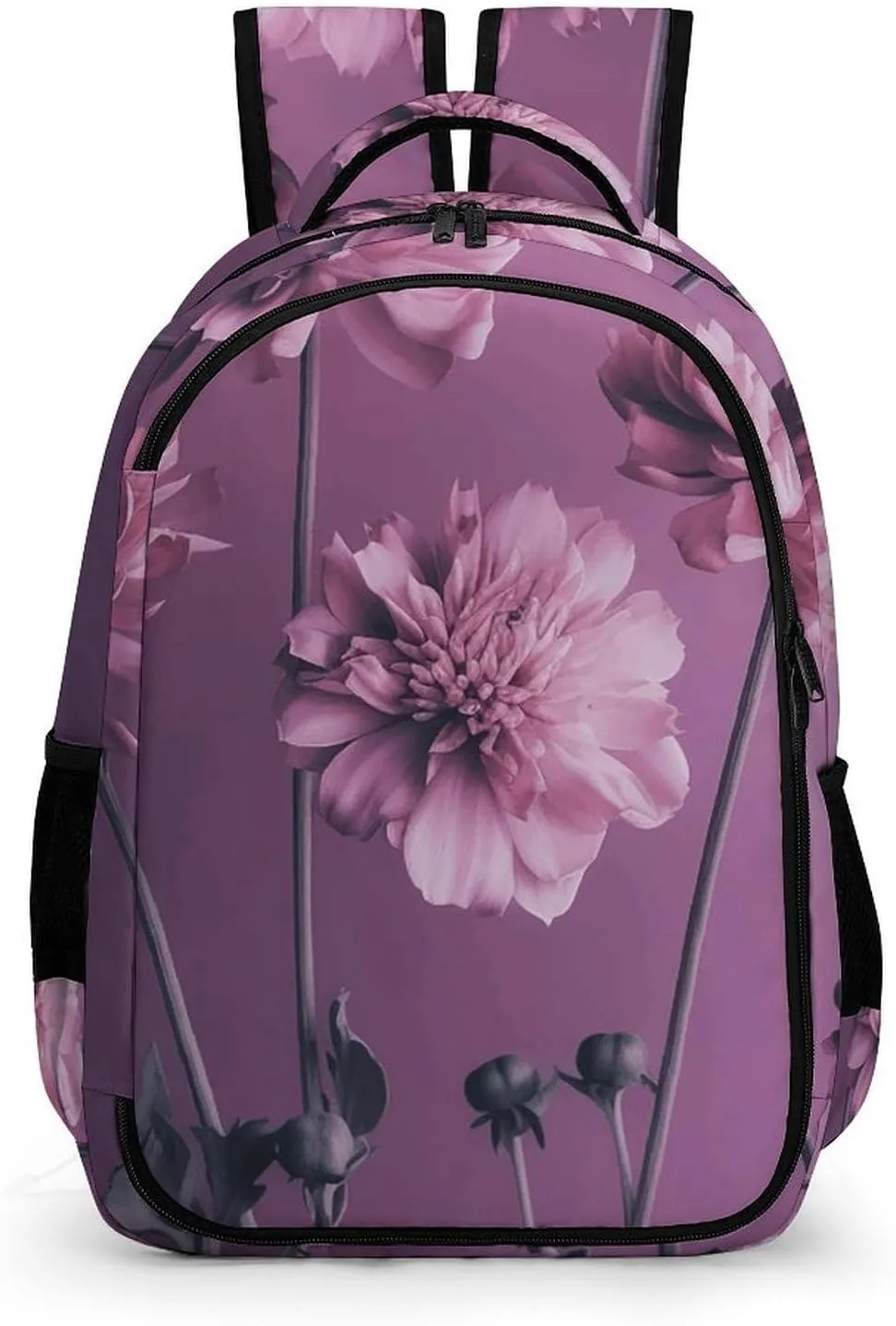 Backpack for Men Women Laptop Backpack Flowers on Purple Background Casual Daypack Laptop Bag for Travel