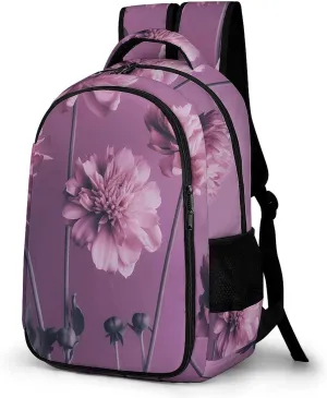 Backpack for Men Women Laptop Backpack Flowers on Purple Background Casual Daypack Laptop Bag for Travel