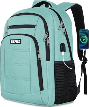 Backpack for Men Women, School Backpack for Teens Boys Girls, Work Business Backpack with USB Charging Port,Water Resistant College Computer Bookbag Fits 15.6 Inch Laptop,Back Pack,Mochilas Cyan