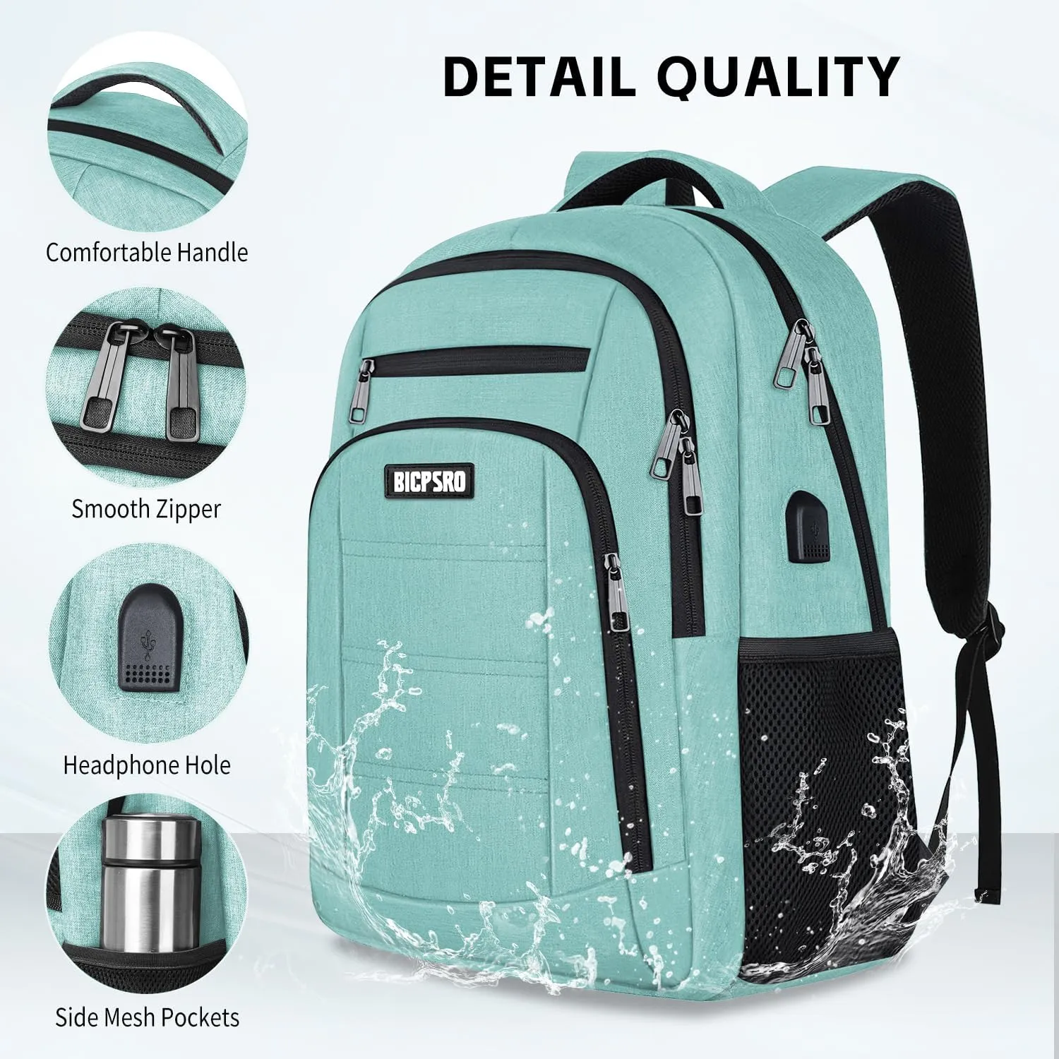 Backpack for Men Women, School Backpack for Teens Boys Girls, Work Business Backpack with USB Charging Port,Water Resistant College Computer Bookbag Fits 15.6 Inch Laptop,Back Pack,Mochilas Cyan