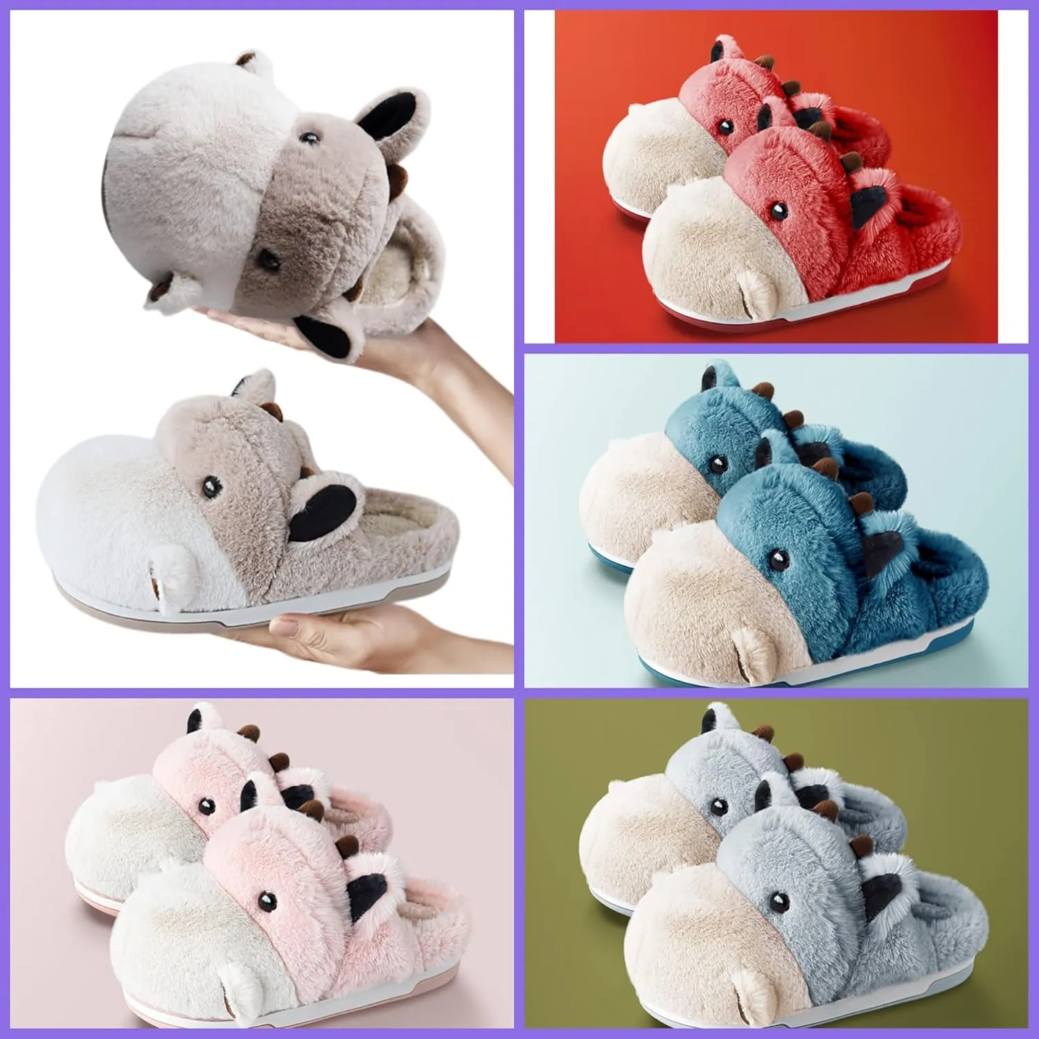 Baiyuruodie Women's cotton slippers, hippopotamus animal slippers, household winter anti-skid slippers, holiday gifts