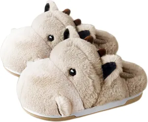 Baiyuruodie Women's cotton slippers, hippopotamus animal slippers, household winter anti-skid slippers, holiday gifts