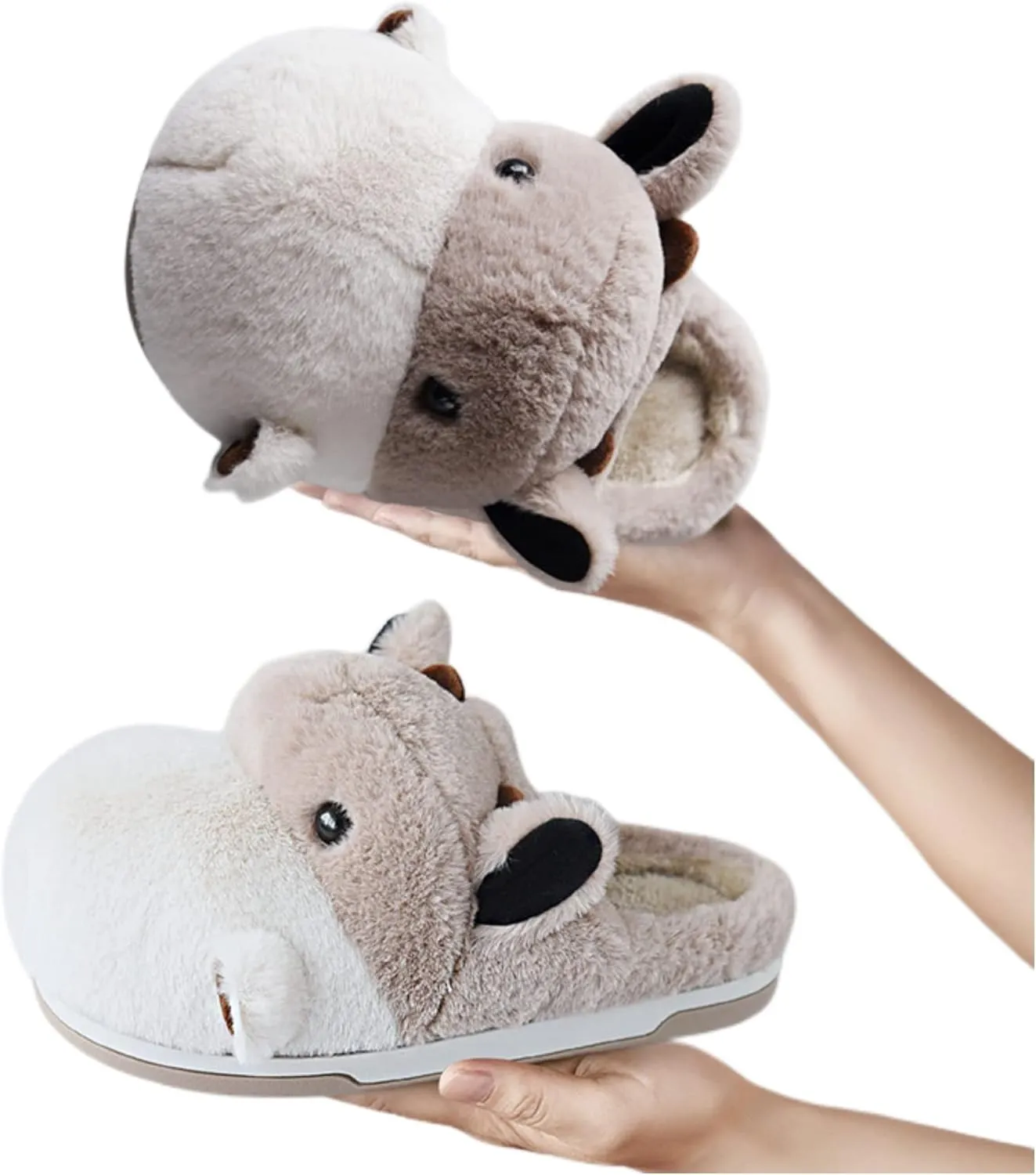 Baiyuruodie Women's cotton slippers, hippopotamus animal slippers, household winter anti-skid slippers, holiday gifts