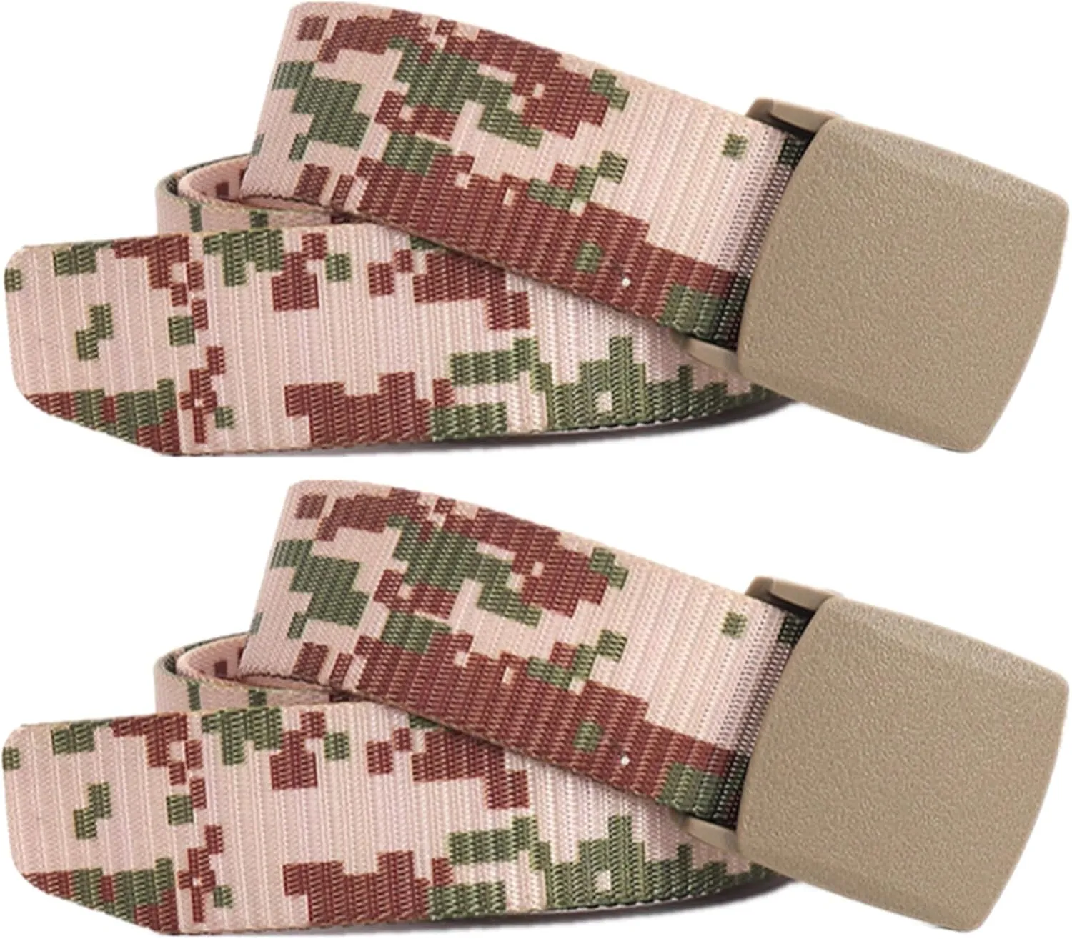 Belts for men women tactical camouflage nylon webbing belt with plastic buckle plus size up to 71", 2 Pcs