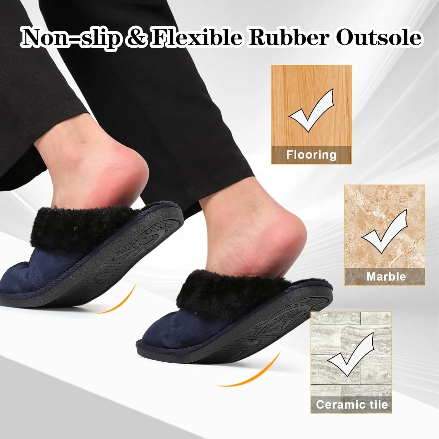 Besroad Mens Slippers Memory Foam House Slippers Warm Fuzzy Bedroom Slide House Shoes Indoor Outdoor Scuff