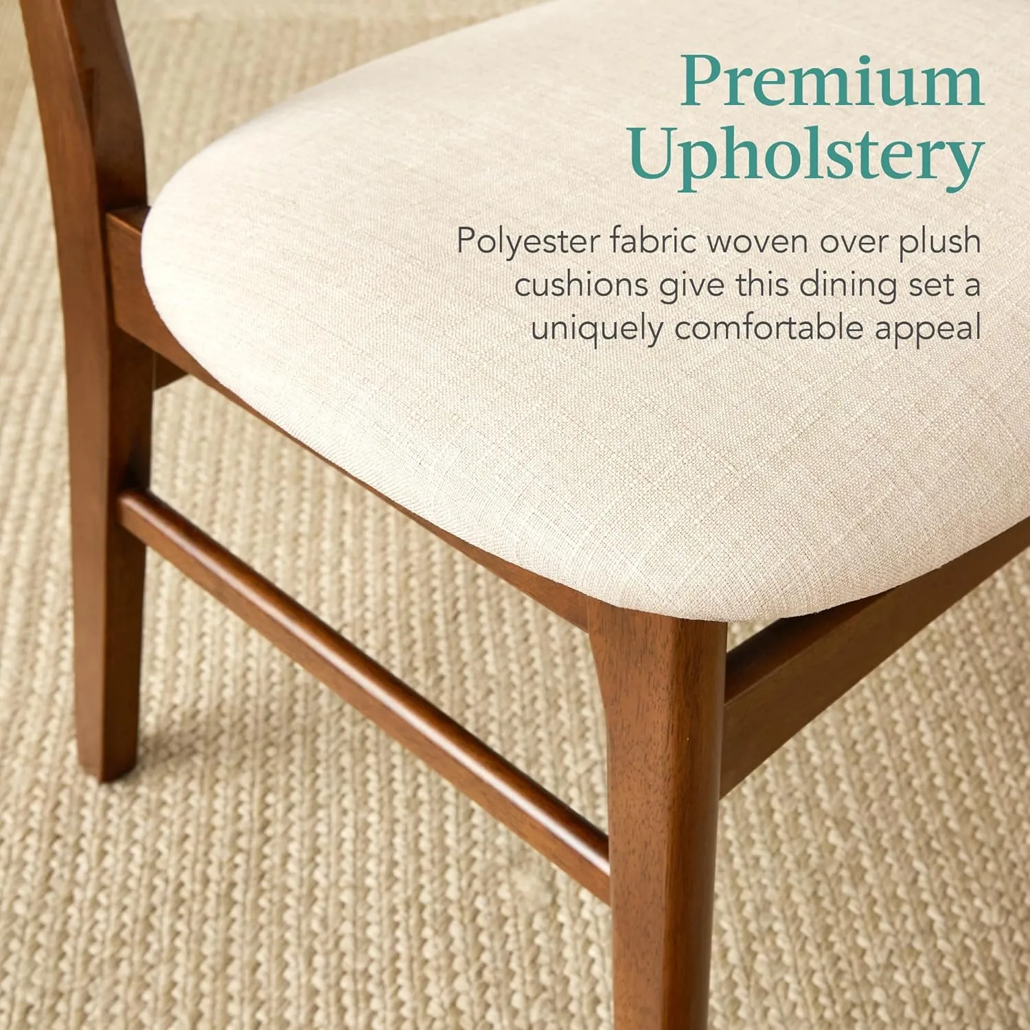 Best Choice Products 6-Piece Wooden Dining Set, Mid-Century Modern Table & Upholstered Chair Set w/Bench Seat, Rubberwood Legs - Walnut/Cream