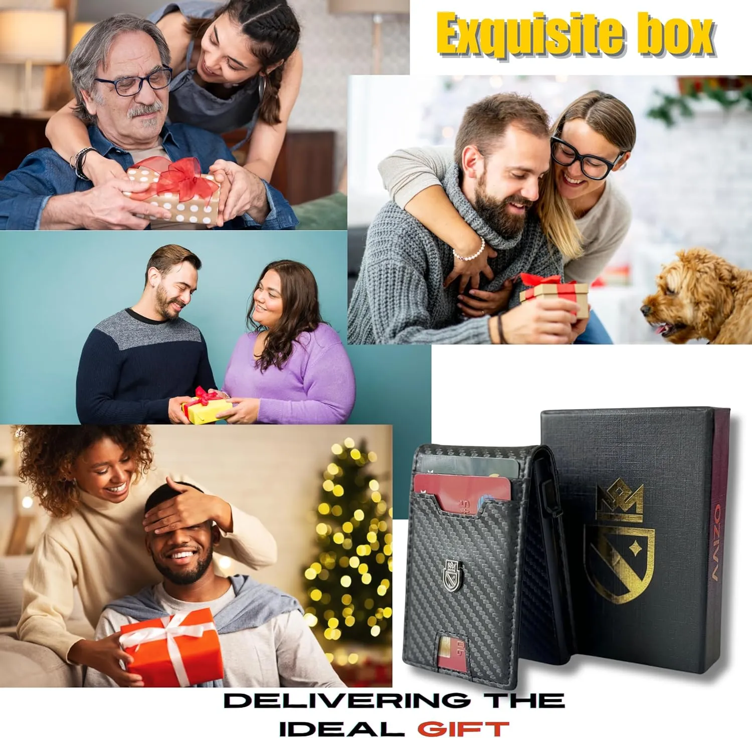 Bifold Wallet for Men | Pop Up Slim Metal Aluminum Wallet | NFC RFID Blocking | Credit Card Holder | Minimalist Mens Wallet with Window ID | Smart Wallet | Cash Strap | Gifts for Men (Carbonfiber)