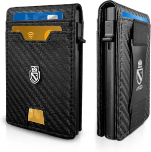 Bifold Wallet for Men | Pop Up Slim Metal Aluminum Wallet | NFC RFID Blocking | Credit Card Holder | Minimalist Mens Wallet with Window ID | Smart Wallet | Cash Strap | Gifts for Men (Carbonfiber)