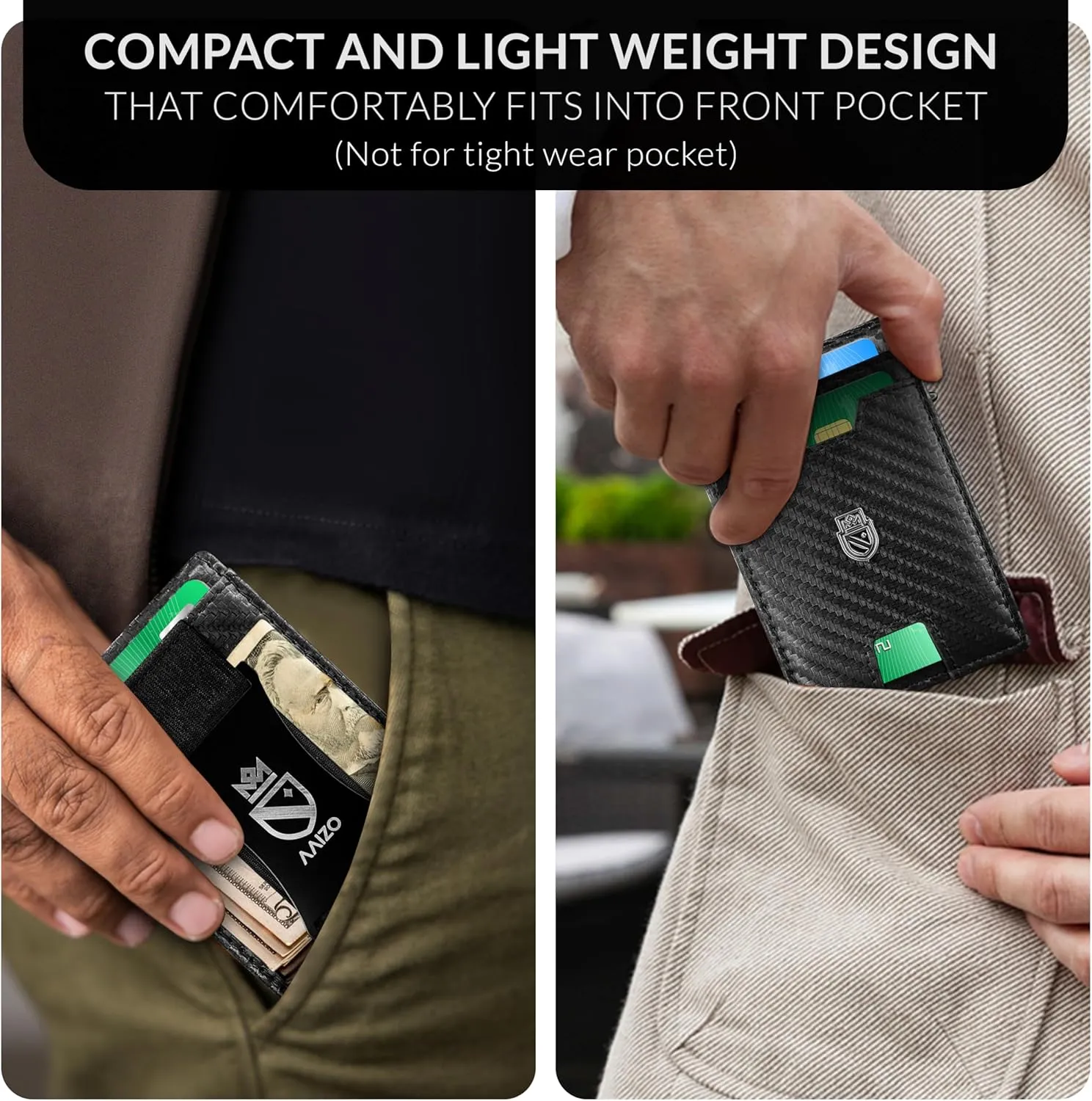 Bifold Wallet for Men | Pop Up Slim Metal Aluminum Wallet | NFC RFID Blocking | Credit Card Holder | Minimalist Mens Wallet with Window ID | Smart Wallet | Cash Strap | Gifts for Men (Carbonfiber)