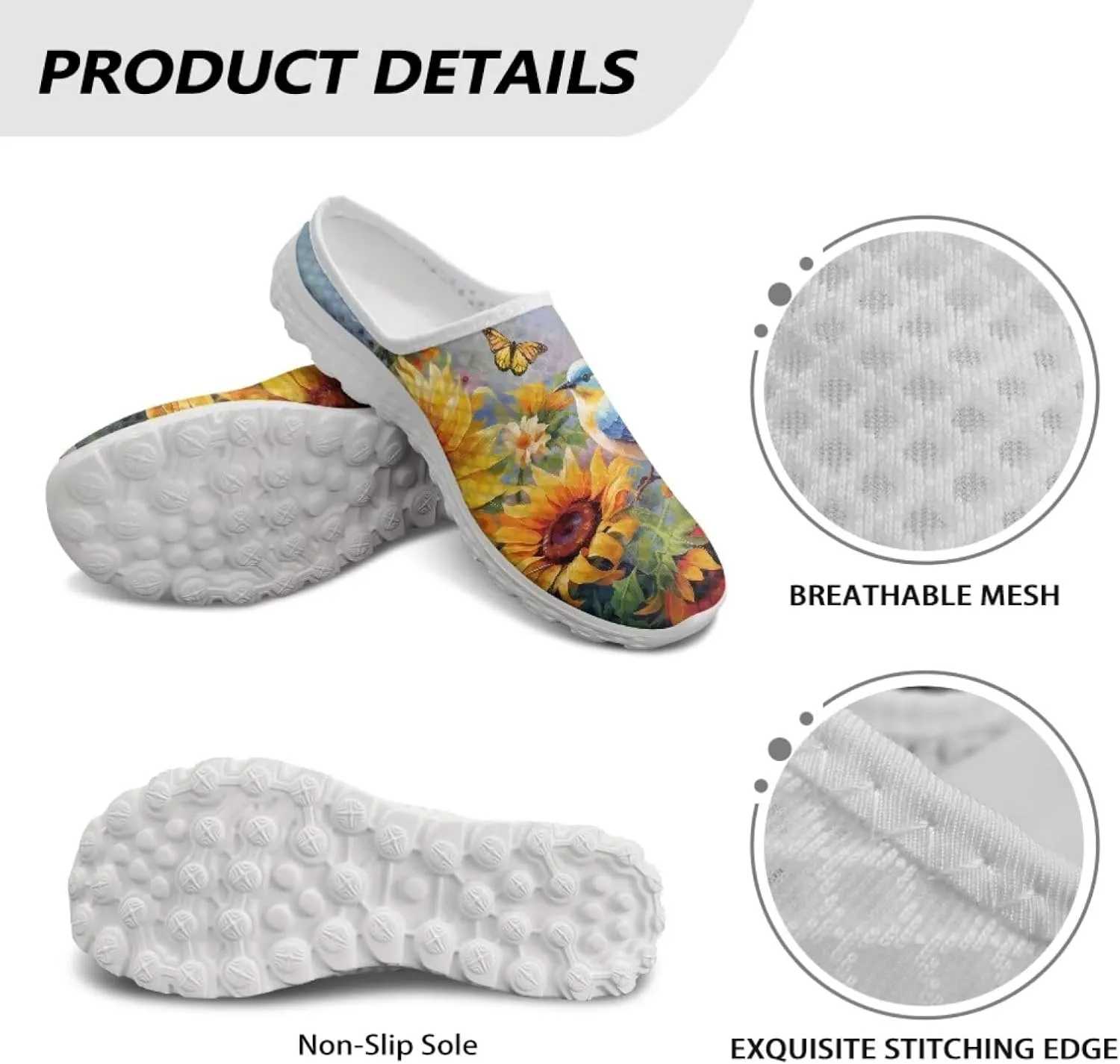 Binienty Womens Mule Shoes Slip on Mesh Garden Clogs Fashion Four Seasons Walking Shoe Outdoor Footwear