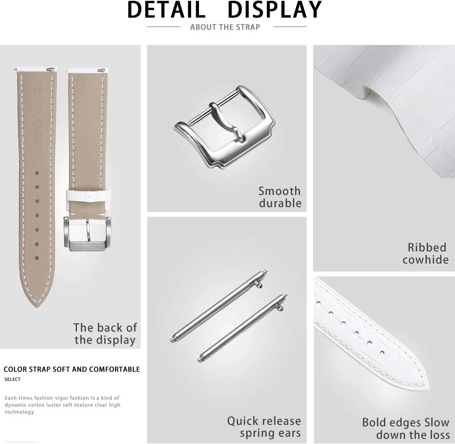 BINLUN Genuine Leather Watch Bands Women Men Quick Release Leather Watch Straps Replacement with 12 Colors Option (10mm, 12mm, 14mm, 15mm, 16mm, 17mm, 18mm, 19mm, 20mm, 21mm, 22mm, 23mm)