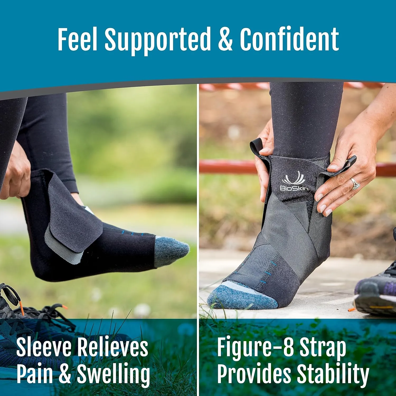 BioSkin Ankle Compression Brace - Ankle Wrap for Sprained Ankle, Post Injury Ankle Brace, Ankle Support Brace for Women and Men, Swollen Feet Relief, HSA or FSA Eligible