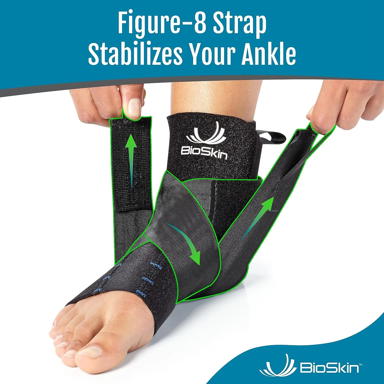 BioSkin Ankle Compression Brace - Ankle Wrap for Sprained Ankle, Post Injury Ankle Brace, Ankle Support Brace for Women and Men, Swollen Feet Relief, HSA or FSA Eligible