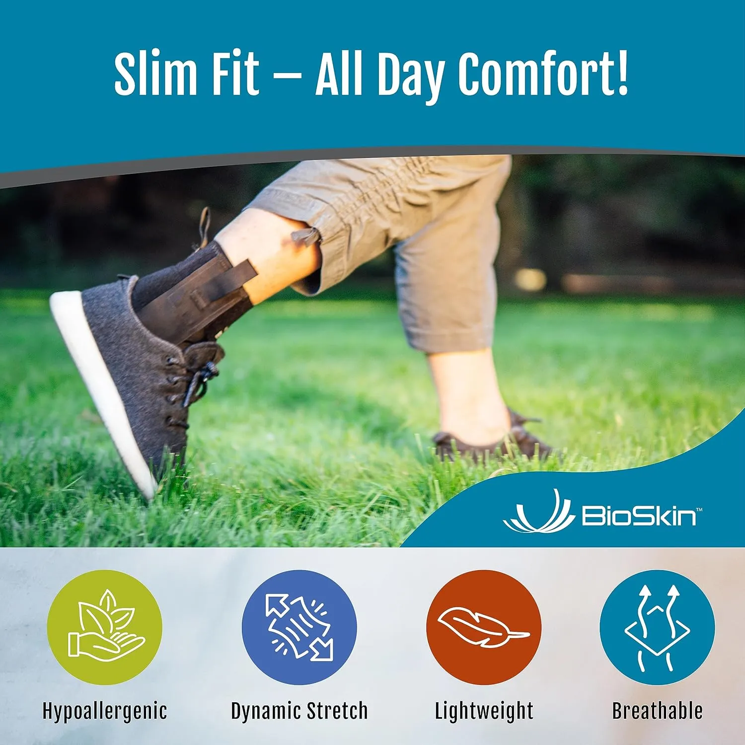 BioSkin Ankle Compression Brace - Ankle Wrap for Sprained Ankle, Post Injury Ankle Brace, Ankle Support Brace for Women and Men, Swollen Feet Relief, HSA or FSA Eligible