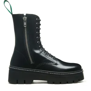 Black Hi-Shine 11 Eye Zipped Platform Derby Boot