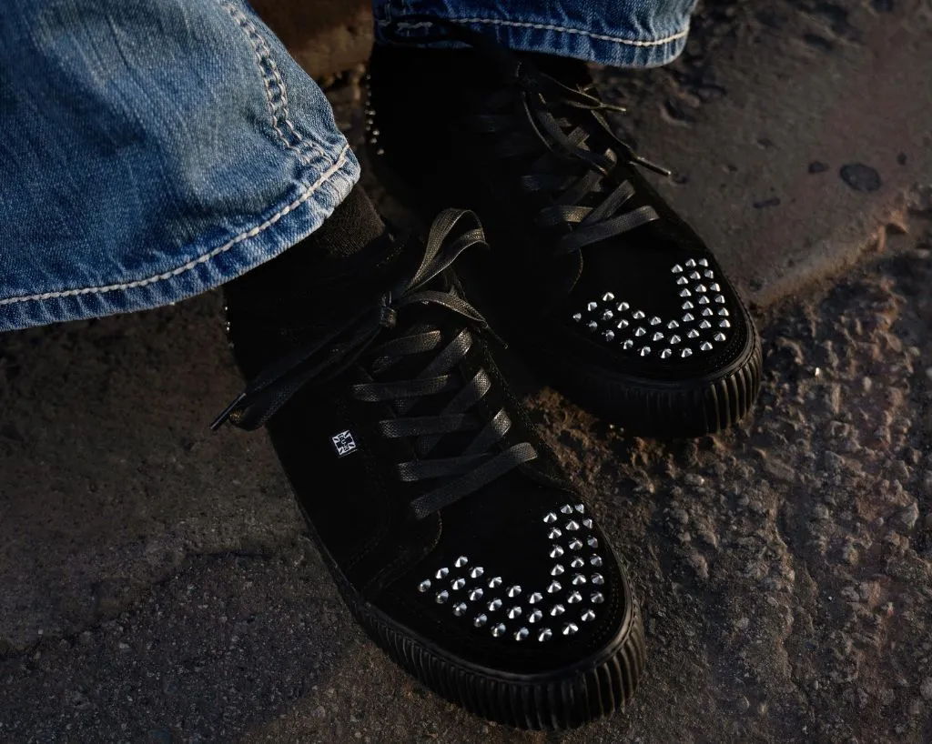 Black Suede Studded Creeper Sneaker
