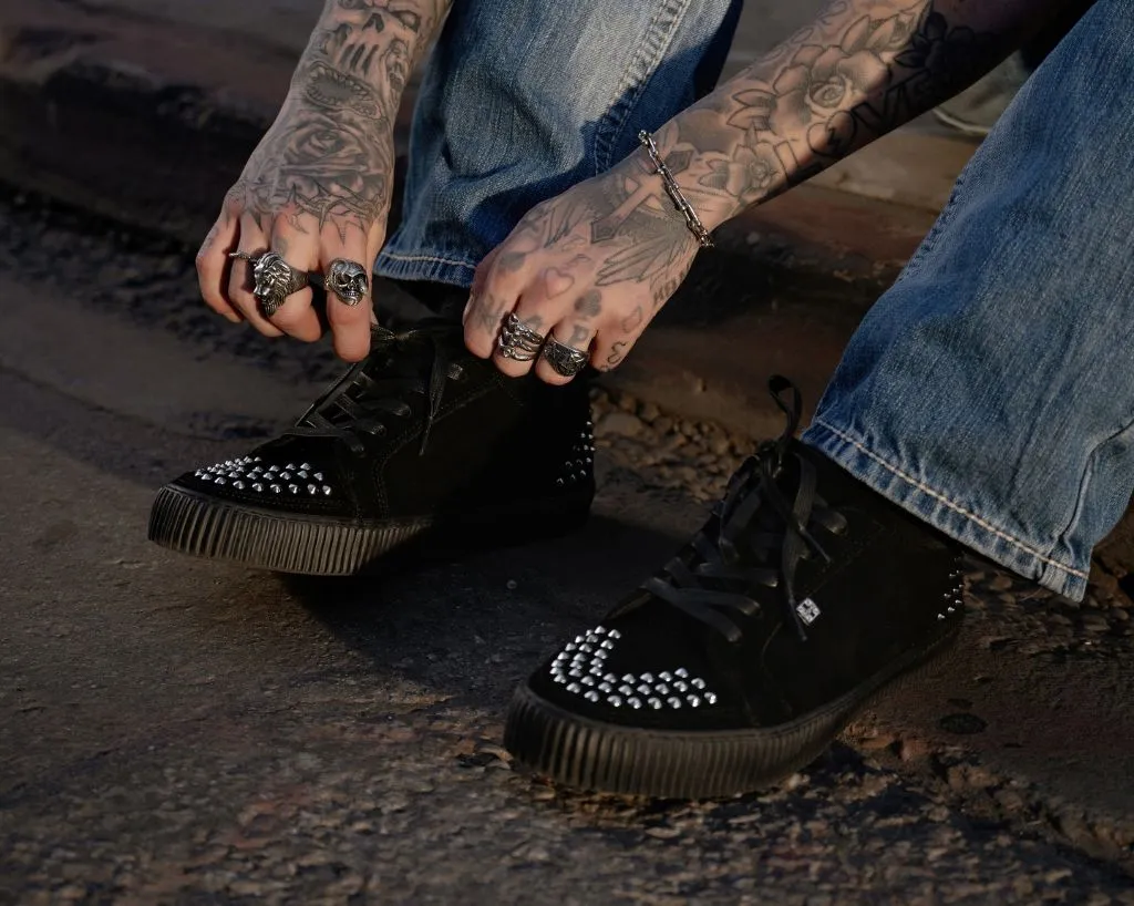 Black Suede Studded Creeper Sneaker