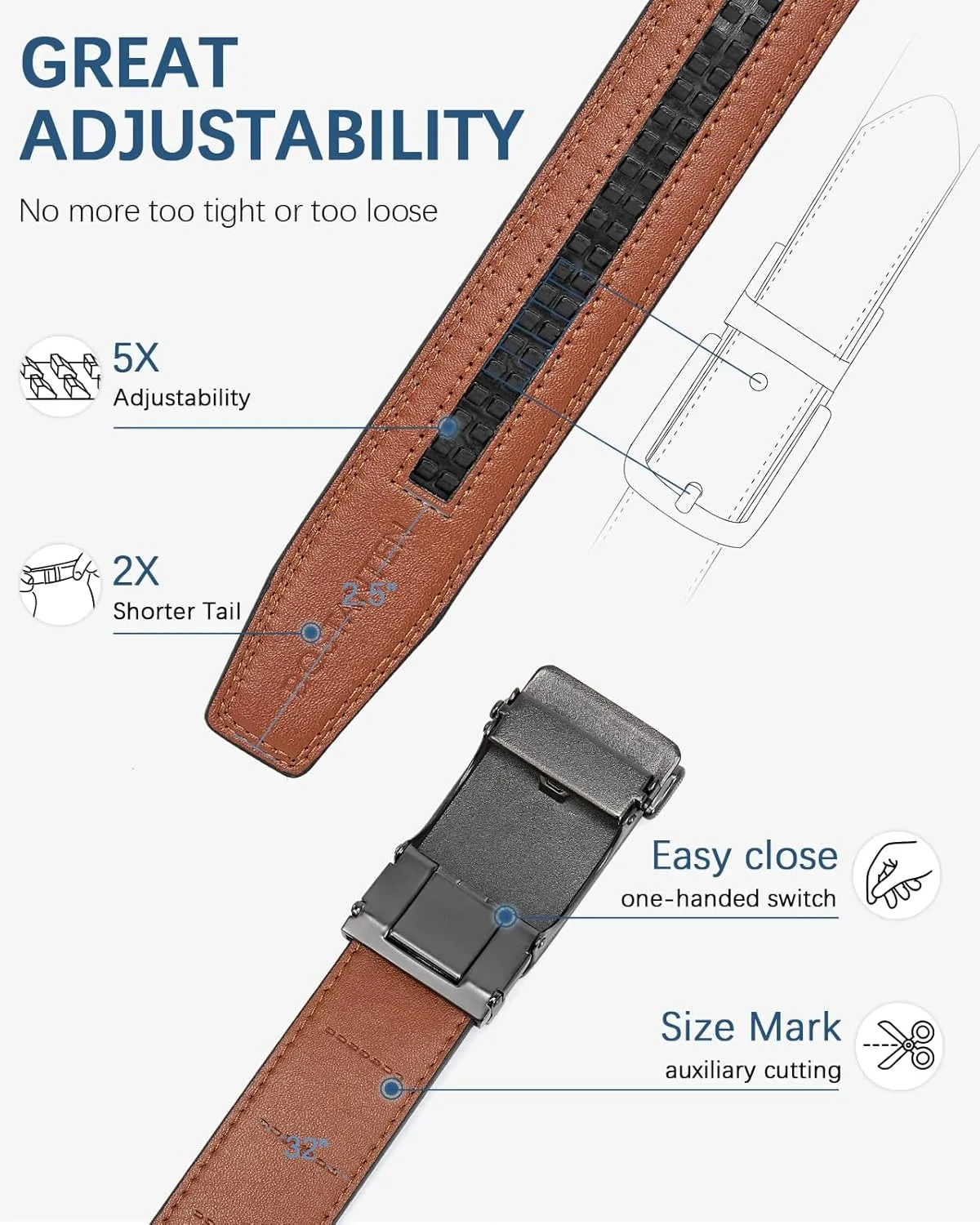 BOSTANTEN Mens Belt Leather Ratchet Belt For Men Dress and Casual with Adjustable Buckle, Trim to Fit