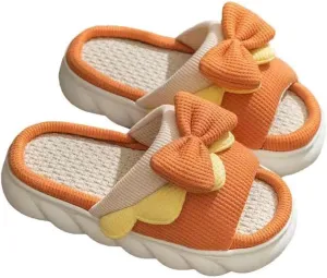 Bow shaped slippers cute women's summer home open toe linen slippers