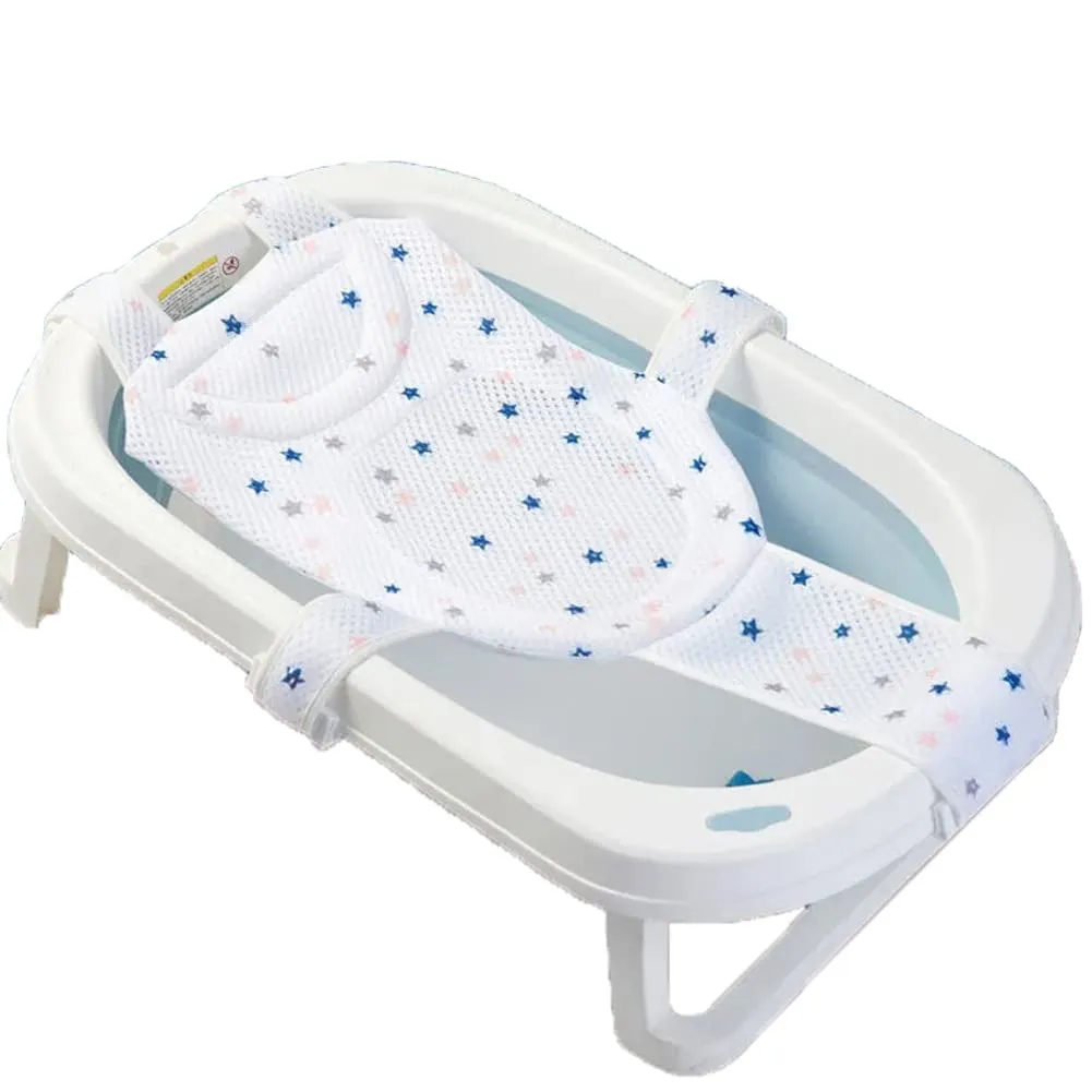 Breathable Mesh Newborn Baby Bath Mat Baby Tub Pillow Adjustable Non-Slip Bath Seat Pad Bath Cushion for Bathtub for 0-18 Months (Style 2-White(mesh))