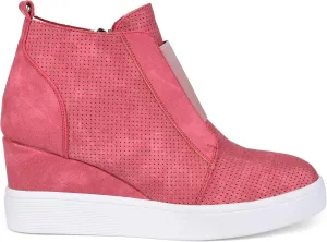 Brinley Co. Womens Clayre Athleisure Laser-Cut Side-Zip Sneaker Wedges Pink, 6.5 Regular US