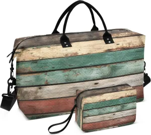 Burbuja Travel Duffel Bag for Women, Old Wood Weekender Overnight Bag Shoulder Carry On Tote Bag with Trolley Sleeve, Gym Bag with Toiletry Bag, Large Size