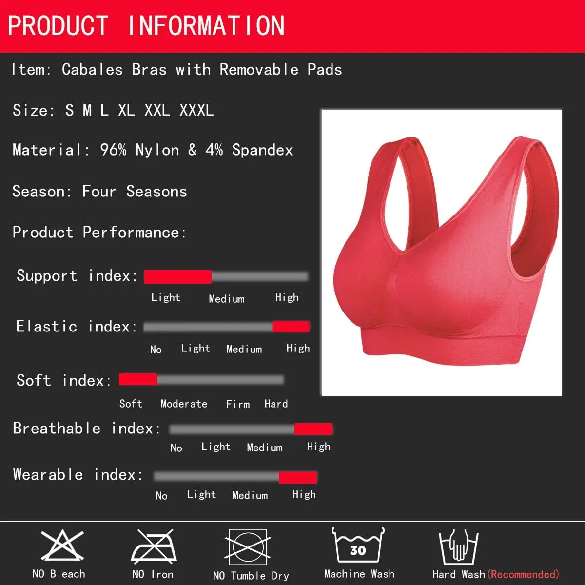 Cabales KINYAOYAO Women's Plus Size High Impact Seamless Racerback Padded Bra