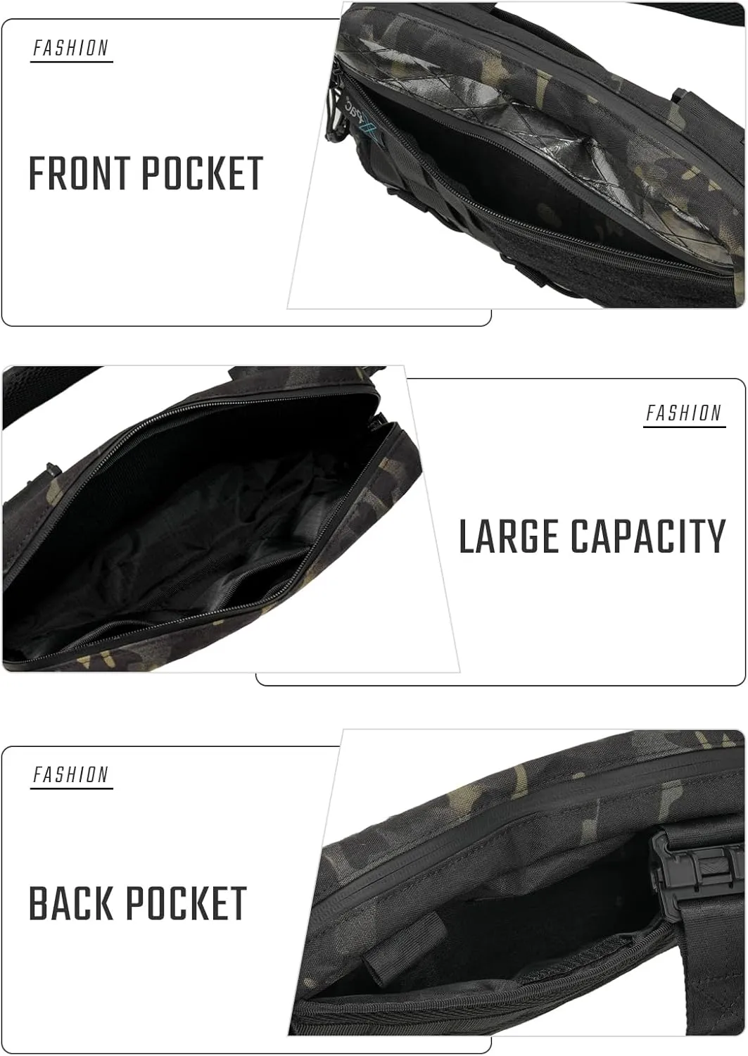 Cache L3 Black Camo Crossbody Shoulder Bag, Men Multipurpose Sling Bag, Chest Backpack Casual Shoulder for Daily Carry