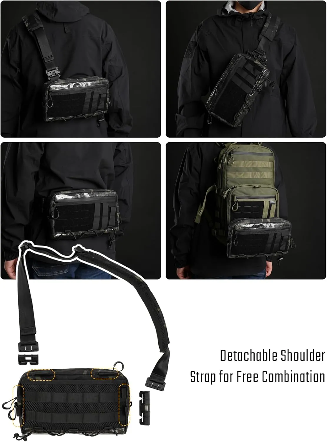 Cache L3 Black Camo Crossbody Shoulder Bag, Men Multipurpose Sling Bag, Chest Backpack Casual Shoulder for Daily Carry