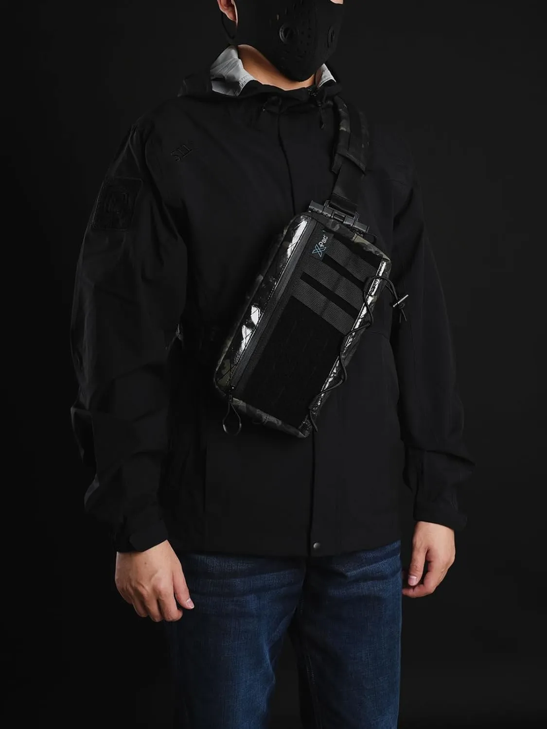 Cache L3 Black Camo Crossbody Shoulder Bag, Men Multipurpose Sling Bag, Chest Backpack Casual Shoulder for Daily Carry