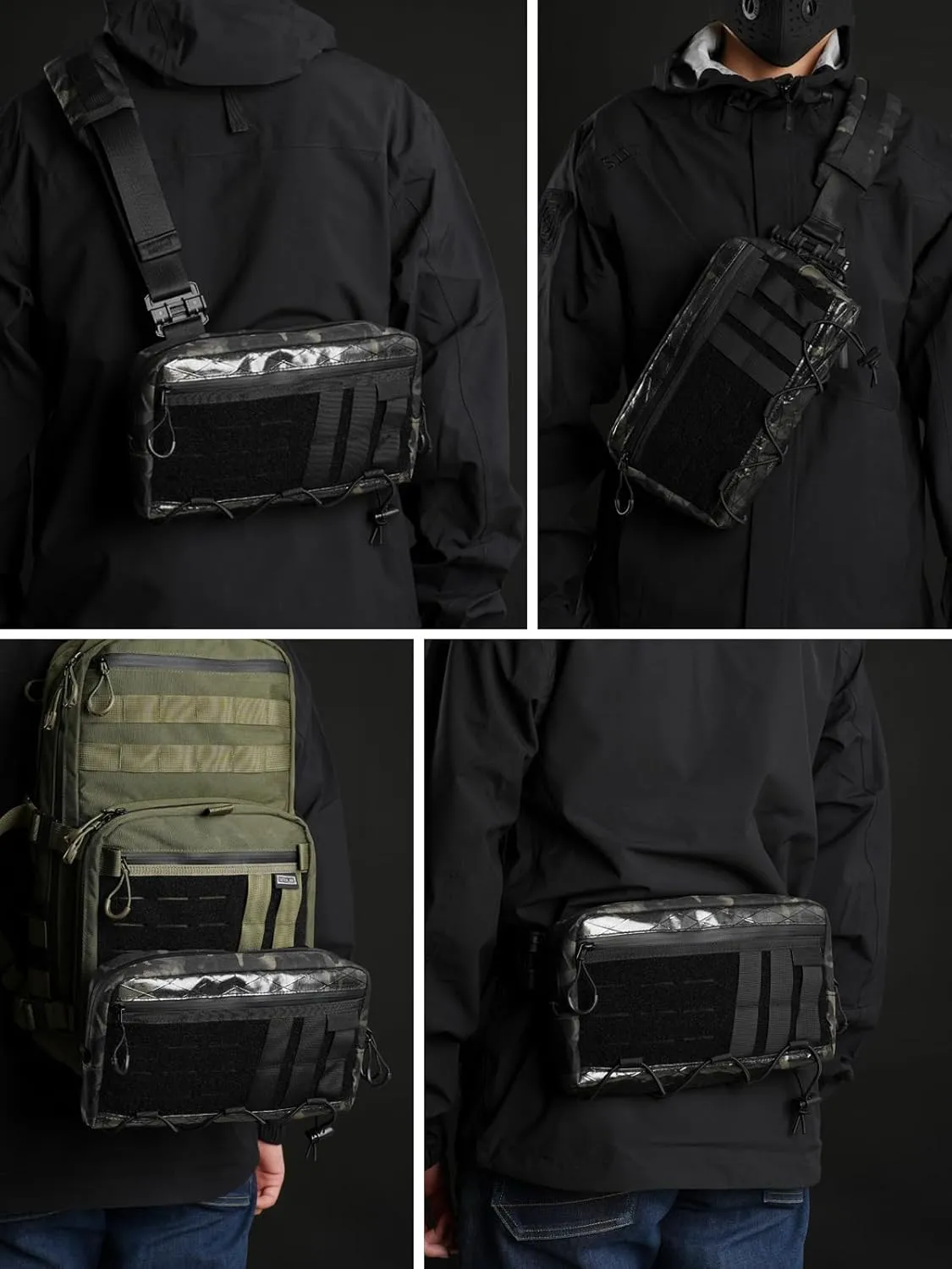 Cache L3 Black Camo Crossbody Shoulder Bag, Men Multipurpose Sling Bag, Chest Backpack Casual Shoulder for Daily Carry